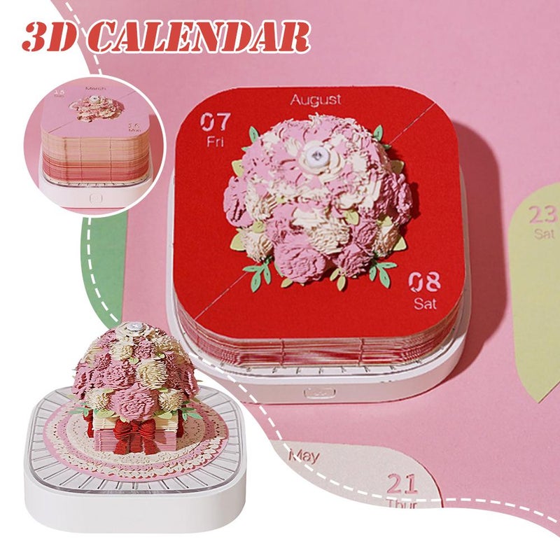3D Calendar 2026,Time Piece Calendar,3D DIY Art Memo Pad ,3-D Rose Flower Tear Away calendar DIY Paper Carving Art Desktop Decor Gift for Christmas Birthday Valentines Day, Mothers Day - Image 2